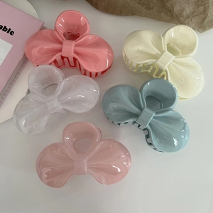 Set of five large sweet jelly bow hair claws in pink, white, blue and transparent colors