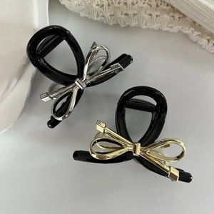 Elegante Pinza per Capelli in Resina Nera Con Fiocco Metallico per Donna Molletta a Squalo Stile Coreano Accessori Capelli