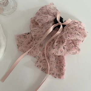 Haarklammer mit rosa Blumenmuster-Schleife und langen Bändern für eleganten französischen Stil