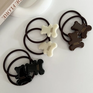 Cute bear charm hair ties set in cream, black, and coffee for elegant hairstyling