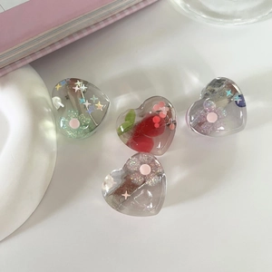 Süße Herzform Harz Haarspangen Mit Eingebetteten Glitzer Blumen Kirsche Für Mädchen Niedliche Entenschnabel Haarschmuck