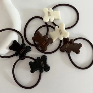 Elastic bear hair ties set in cream and coffee tones with France Handmade engraving