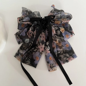 Französische Romantische Blumen Chiffon Große Schleife Haarkralle Mit Satinband Streamer Elegante Süße Haρορχίδες Damen Schmuck