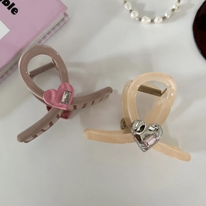 Sweet Korean Style Heart Hair Claw Clip With Rectangular Crystal For Women Elegant Alloy Hair Accessories For Daily Dating Party