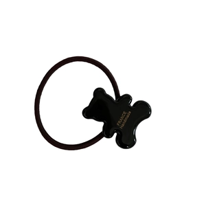 Black high-elastic hair tie with cute acrylic bear featuring golden France Handmade text