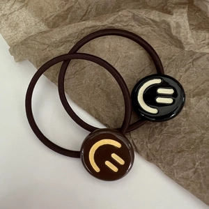Élastiques à cheveux avec motif visage souriant noir et marron, accessoires cheveux doux