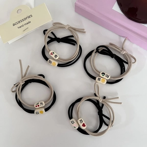 Élastiques à cheveux rose et beige haute élasticité avec perles et motifs mignons
