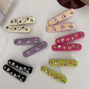 Pince à Cheveux en Métal Strass Coloré Dopamine Y2K Motif Cœur Étoile Bec de Canard pour Femmes Filles Accessoire Cheveux