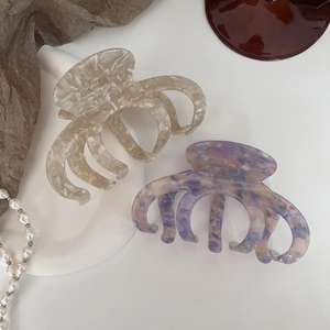 Set di 2 grandi mollettoni per capelli in acetato beige e viola per capelli folti