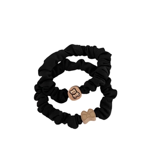 Cute black scrunchies set with cartoon bear and bow charms for women hair styling