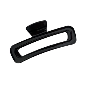 Glossy black minimalist rectangular hollow hair claw clip for elegant styling