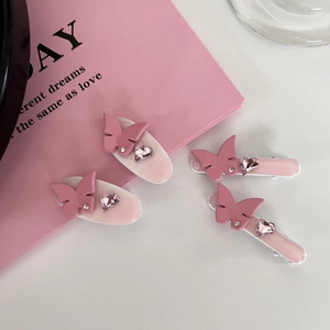 Lot de barrettes papillon roses avec strass en forme de cœur et design élégant
