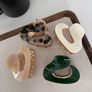 Minimalist Irregular Acetate Metal Hair Claw Clip Vintage Leopard Marble Pattern Shark Clip Hair Accessories For Women