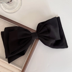 Grande Pince à Cheveux Nœud en Satin Noir Français Élégant Fait à la Main Multicouche Barrette à Ressort Femme Bijoux