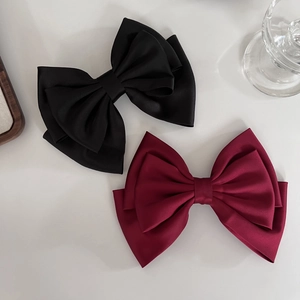 French Vintage Large Satin Bow Hair Clip Handmade Elegant 3D Bowknot Spring Clip Chic Fabric Hair Accessories For Women