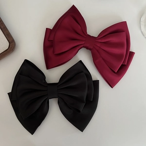 Elegant large satin bow hair clips in wine red and black for French vintage style
