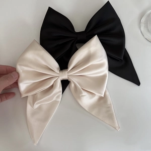 French Style Elegant Large Satin Bow Hair Clip For Women Oversized Silky Spring Clip Ponytail Holder Hair Accessories