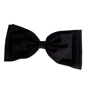 Grande pince à cheveux nœud en satin noir de style français avec texture en soie multicouche