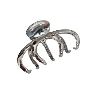Pince à cheveux citrouille en métal argenté poli pour cheveux épais avec fini miroir