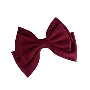 Elegant large burgundy satin bow hair clip with multi-layer three-dimensional design