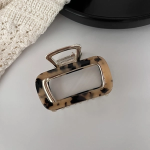 Retro square tortoiseshell acetate hair claw clip with gold metal spring for women