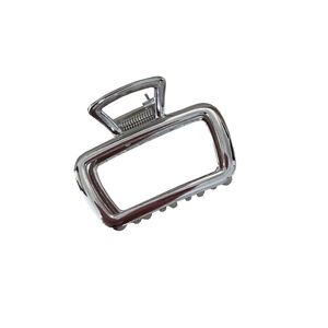 Minimalist square silver metal hair claw clip with a glossy finish for elegant updos