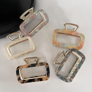 Vintage Acetate Alloy Hair Claw Clip Rectangular Hollow Marble Texture Hair Catch For Women French Simple Hair Accessories