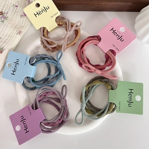 Women High Elasticity Ribbed Fabric Scrunchies Hair Band Set With Bowknot Korean Minimalist Colored Ponytail Holder Hair Ties