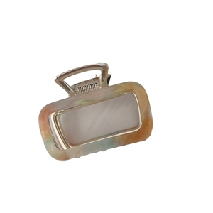 Retro marble texture acetate hair claw clip with silver metal frame and square design