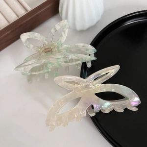 Lot de pinces à cheveux papillon élégantes en acétate marbré vert et blanc nacré