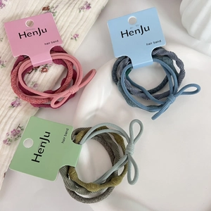 High elastic hair band set with handmade bows and 4-piece colorful tie combinations