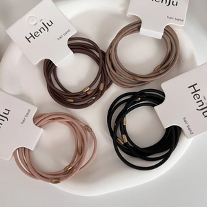 6-piece durable elastic hair band set with bronze oval beads and high stretch cords