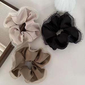 Chouchou Large en Satin à Volants Style Coréen pour Femmes Élégant Élastiques à Cheveux Couleur Unie Accessoires pour Cheveux