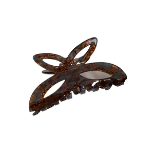 Pince à cheveux papillon évidée élégante avec motif écaille en acétate marron pour femme