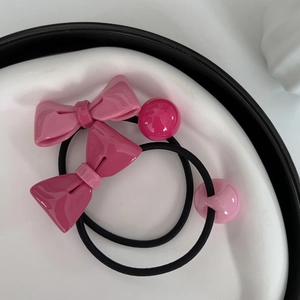 Koreanischer Stil Süße Rosa Schleife Haargummi Hoch Elastisch Harz Perle Haarseil Vielseitig Scrunchies Für Damen Mädchen Haarschmuck