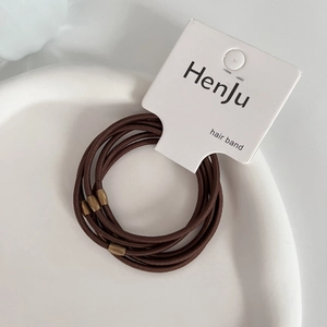 Set of 6 dark brown high elasticity hair bands with elegant gold bead connector details