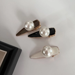 Set de barrettes à perles rétro françaises en café, noir et crème avec bord doré