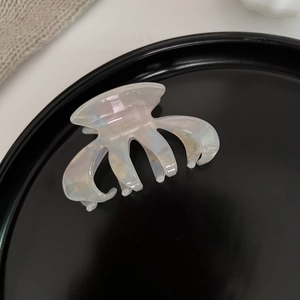 Macro view of iridescent French style hair claw clip with Barrette La France gold lettering