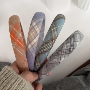 Women's Plaid Sponge Headband Sweet High Top Hair Band Padded Fabric Retro Wide Hair Hoop Headwear Accessory