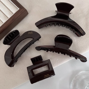 Elegant French Acetate Hair Claw Clip Dark Brown Tortoiseshell Geometric Shark Clip For Women High Gloss Hair Accessories