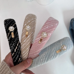 French vintage tweed headbands in four colors with small flower and metal charms