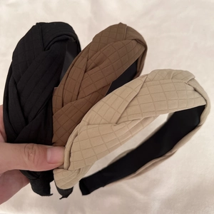 Serre-tête Vintage Français à Bord Large Torsadé pour Femmes Rembourré à Haut de Gamme en Tissu Plaid Accessoires Cheveux Élégants