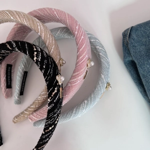 French vintage tweed headbands with faux pearls and handmade metallic flower details