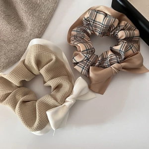Elegant Bow Scrunchie Plaid Fabric Satin Bow Hair Tie Soft Elastic Hair Band Korean Style Sweet Hair Accessories For Women