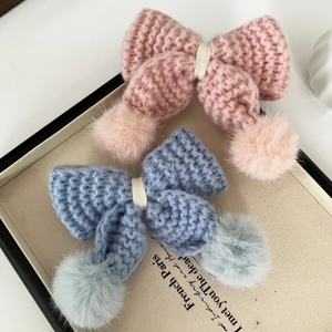 Fermaglio per Capelli con Fiocco in Maglia e Pompon in Ecopelliccia Clip a Becco d'Anatra in Lana per Ragazze Accessori Capelli