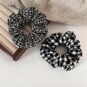 Vintage houndstooth and tweed scrunchies set for elegant autumn hairstyle accessories