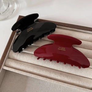 Elegant medium red and black acetate shark hair claws with gold France handmade logo