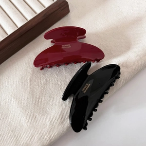 Elegant glossy red and black acetate hair claws with gold France Handmade logo