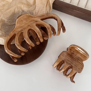 French Style Wood Grain Resin Hair Claw Clip For Women High End Oil Painting Feel Large Small Brown Hairpin Hair Accessory