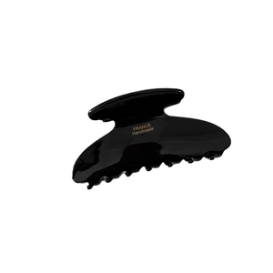 Minimalist black handmade acetate shark hair claw clip with golden France lettering